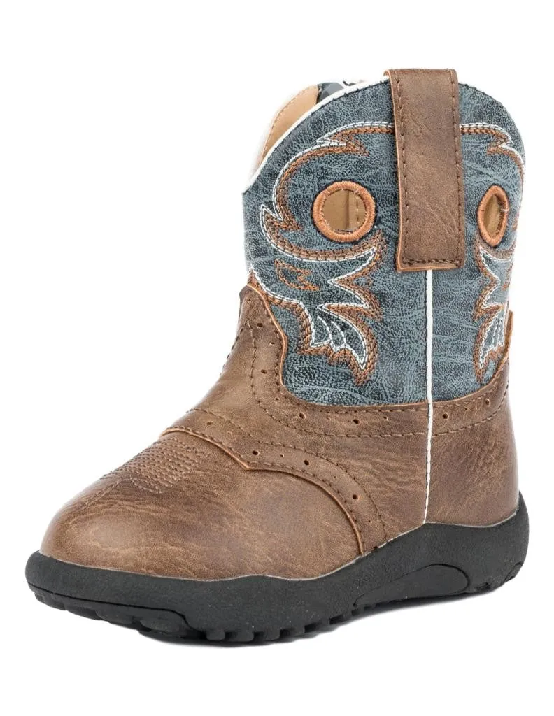 Roper Boys Infants Brown Faux Leather Distressed Daniel Cowboy Boots Style 09-016-1224-2201