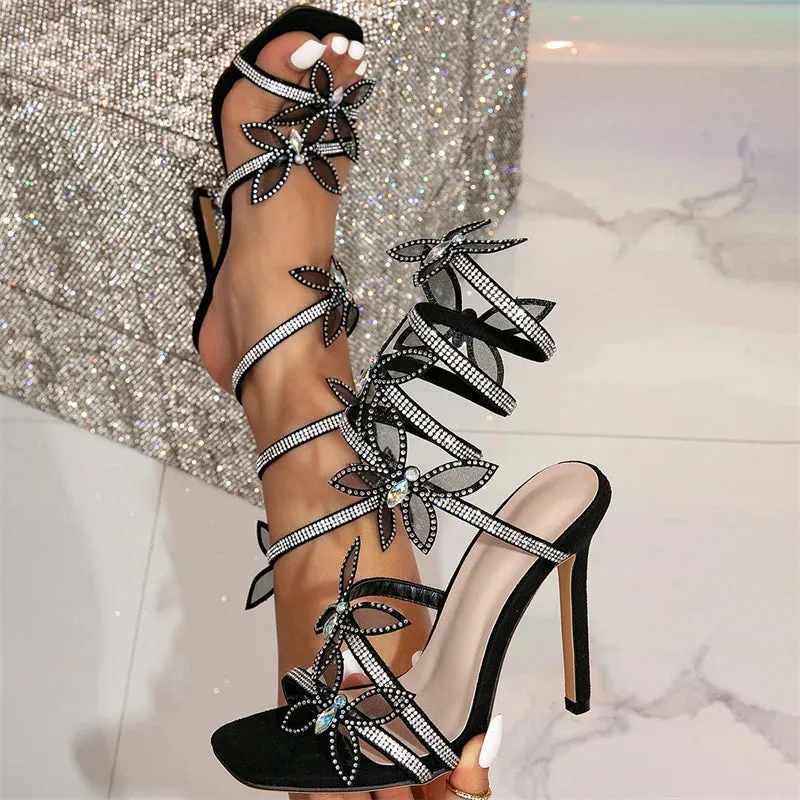 Sexy Peep Toe CrystalButterfly Peep-Toe Stilettos