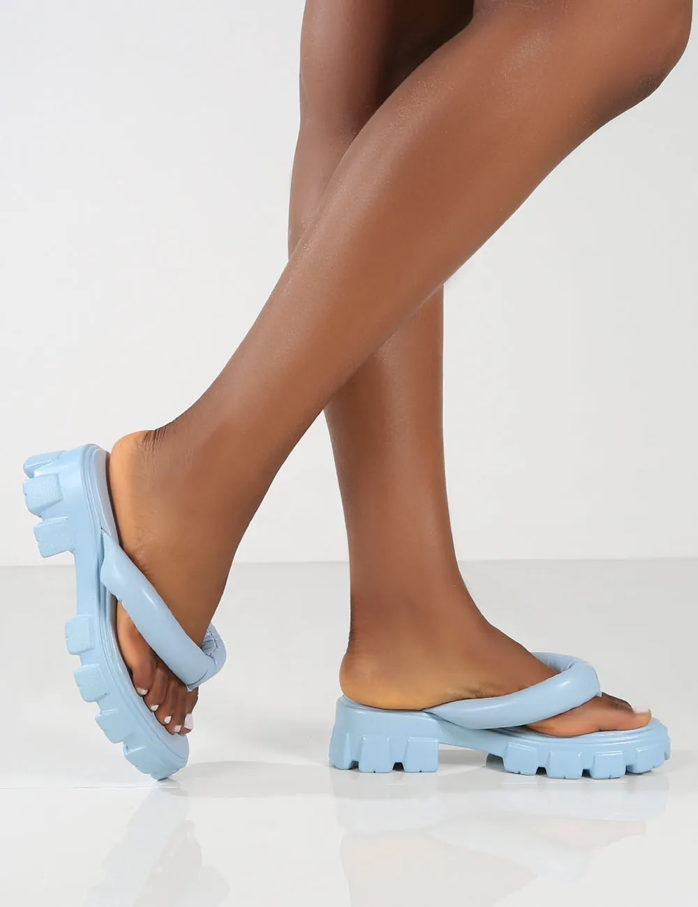 State Blue Chunky Sole Thong Strap Sandals