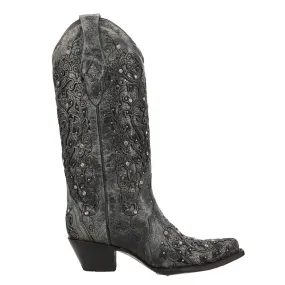 Studded Tooled-Inlay Snip Toe Cowboy Boots