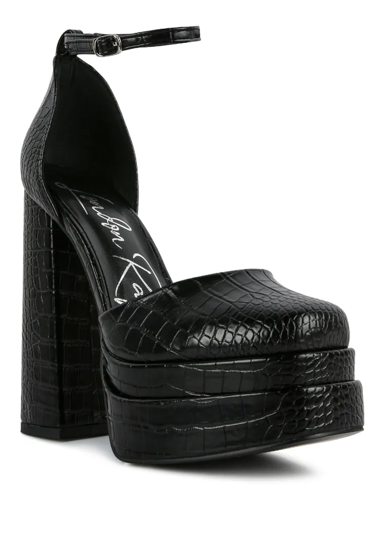 Tempt Me Croc Textured High Block Heel Sandals