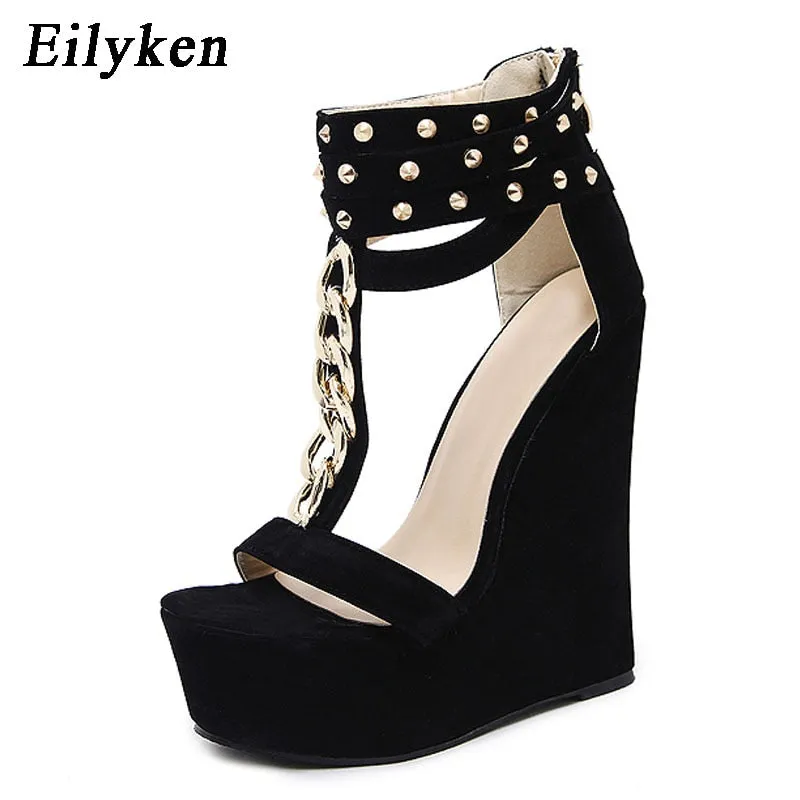 Trendy Metal Chain High Heel Peep Toe Heels