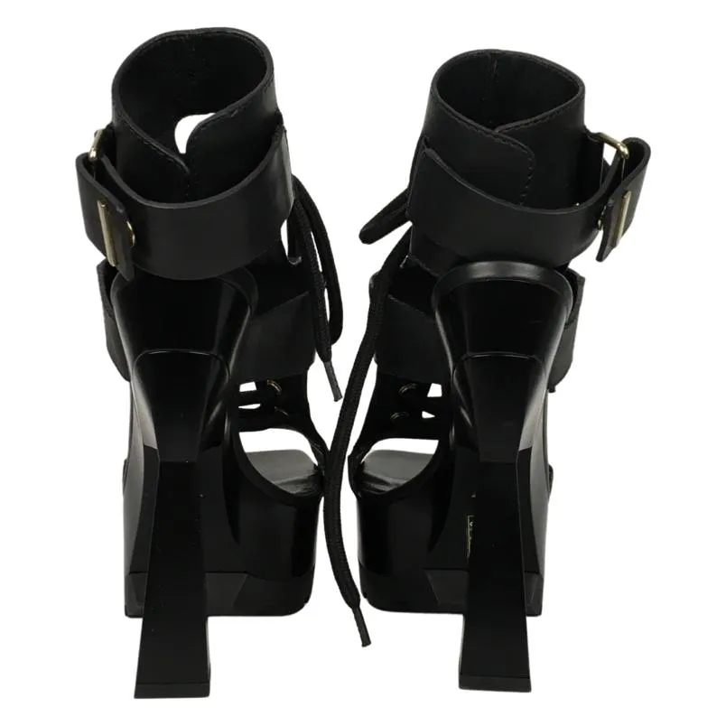 Versace Women's Platform High Heel Sandals Black Medusa Vitello Sz 38