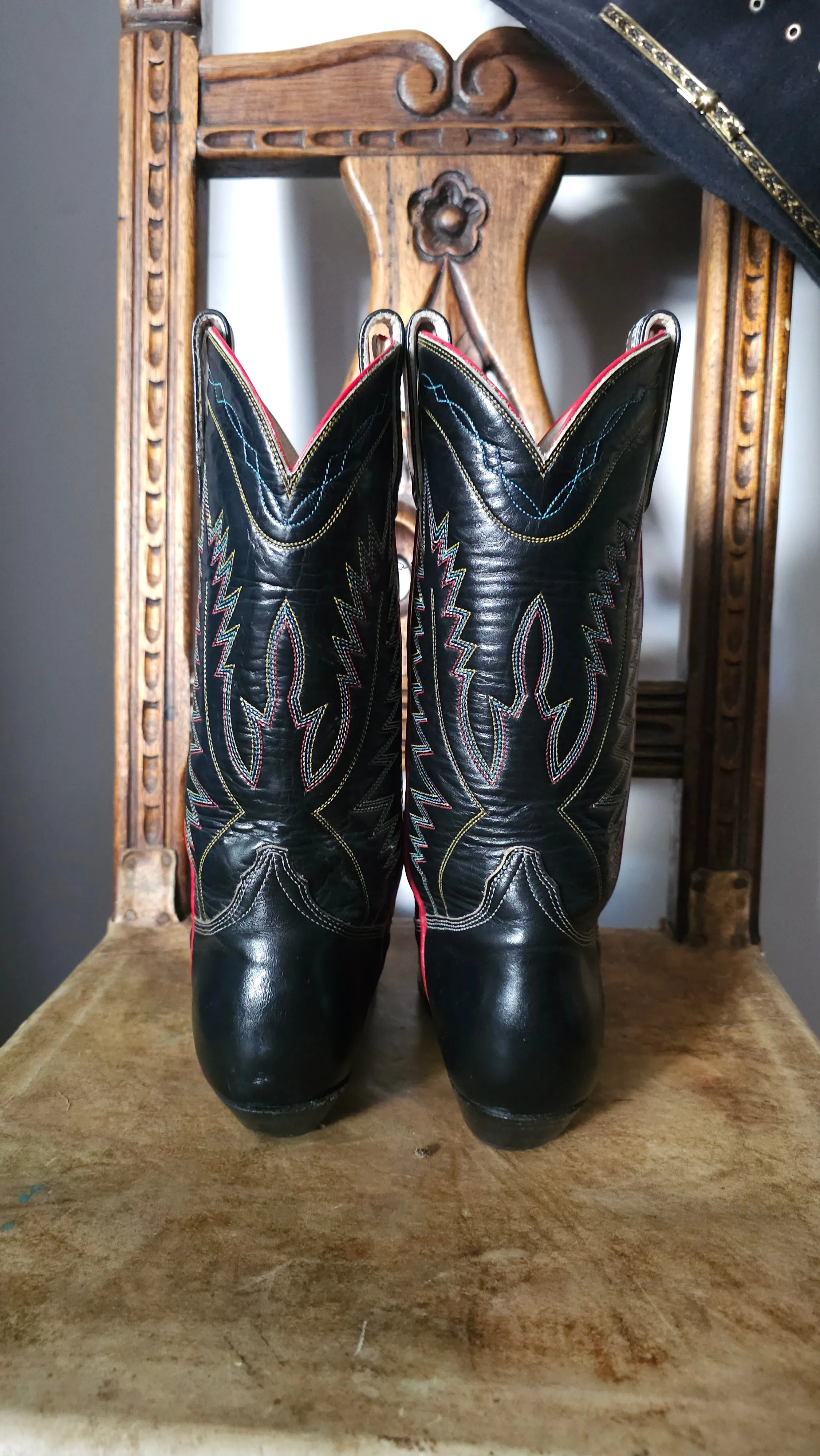 Vintage Chris Romero Route 66 Black & Red Western Cowboy Boots – Size 3 1/2 E (AUS6/7)