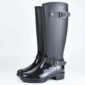 Women's Spring/Winter Mid-Calf Rubber Boots With Decorative Buckles