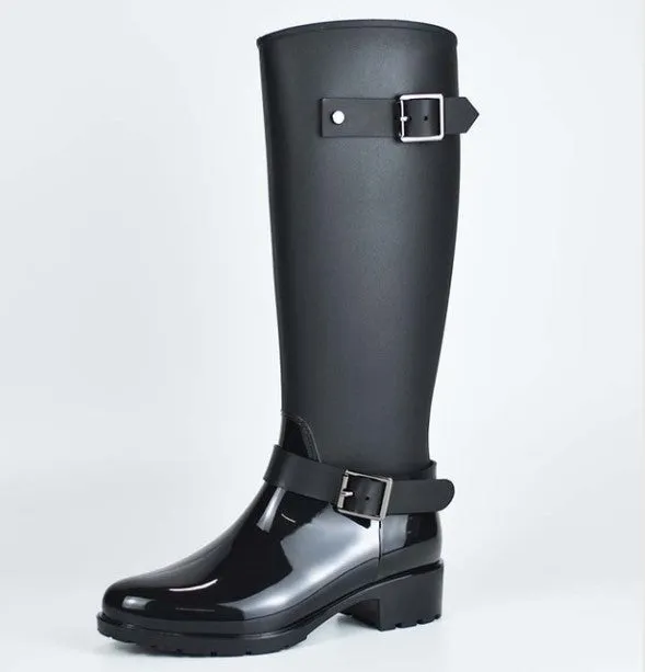 Women's Spring/Winter Mid-Calf Rubber Boots With Decorative Buckles