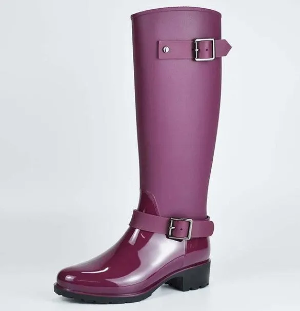 Women's Spring/Winter Mid-Calf Rubber Boots With Decorative Buckles