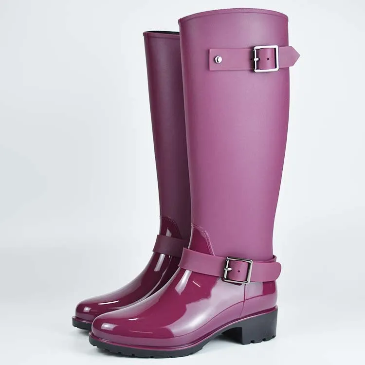 Women's Spring/Winter Mid-Calf Rubber Boots With Decorative Buckles