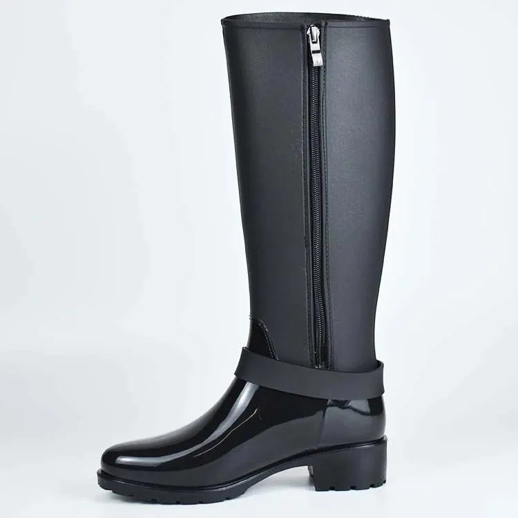 Women's Spring/Winter Mid-Calf Rubber Boots With Decorative Buckles