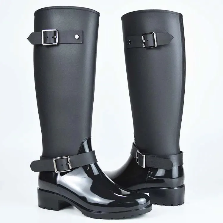 Women's Spring/Winter Mid-Calf Rubber Boots With Decorative Buckles