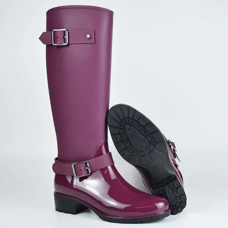 Women's Spring/Winter Mid-Calf Rubber Boots With Decorative Buckles