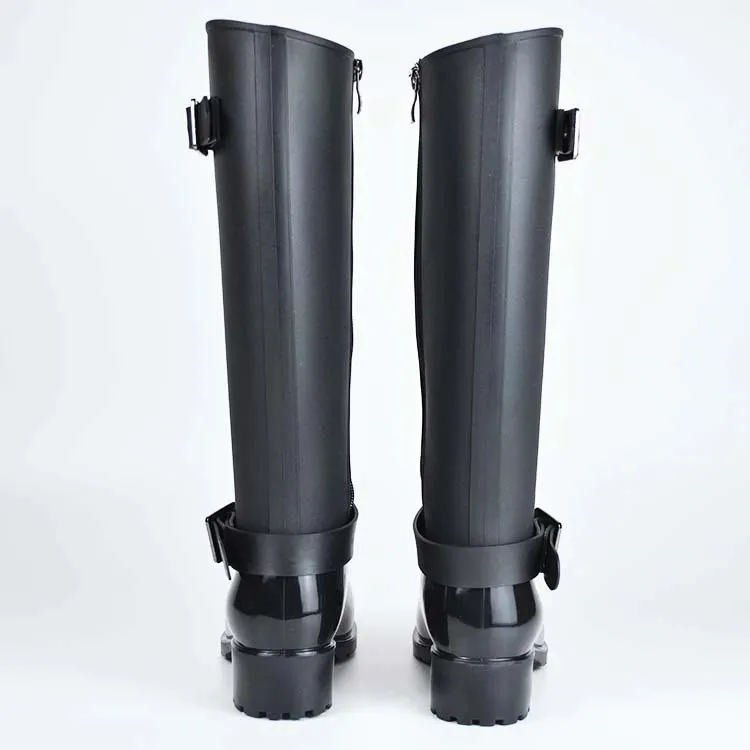 Women's Spring/Winter Mid-Calf Rubber Boots With Decorative Buckles