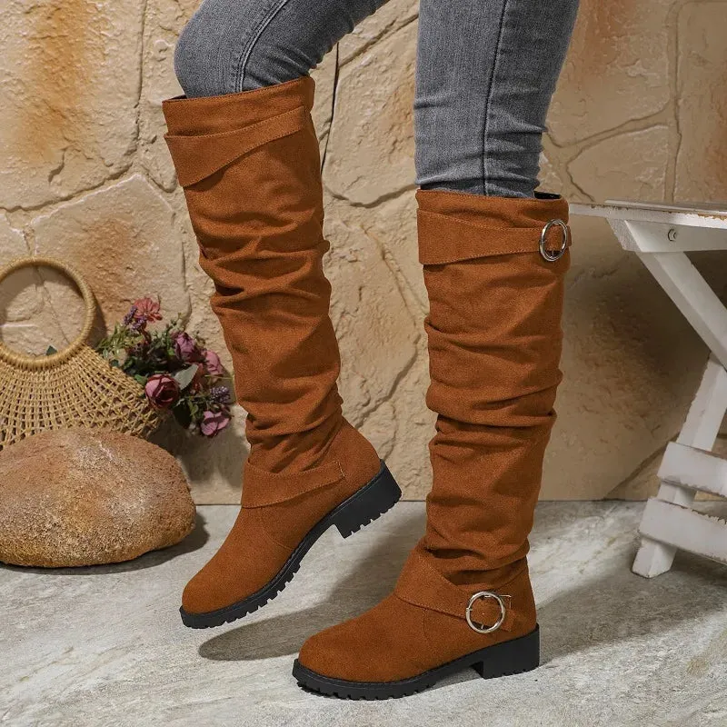 Women’s Suede Western Style Boots | Spring & Autumn Slip-On