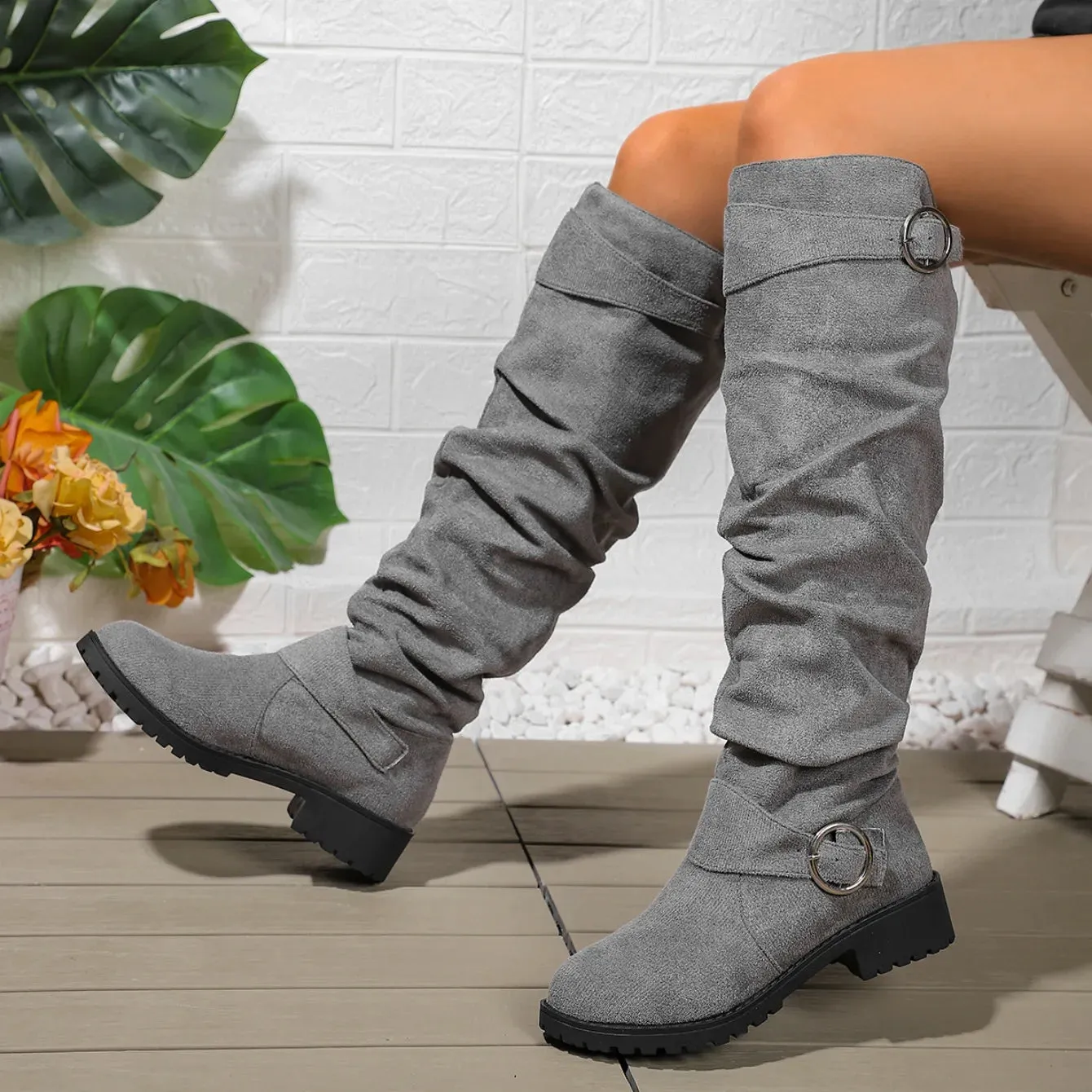 Women’s Suede Western Style Boots | Spring & Autumn Slip-On