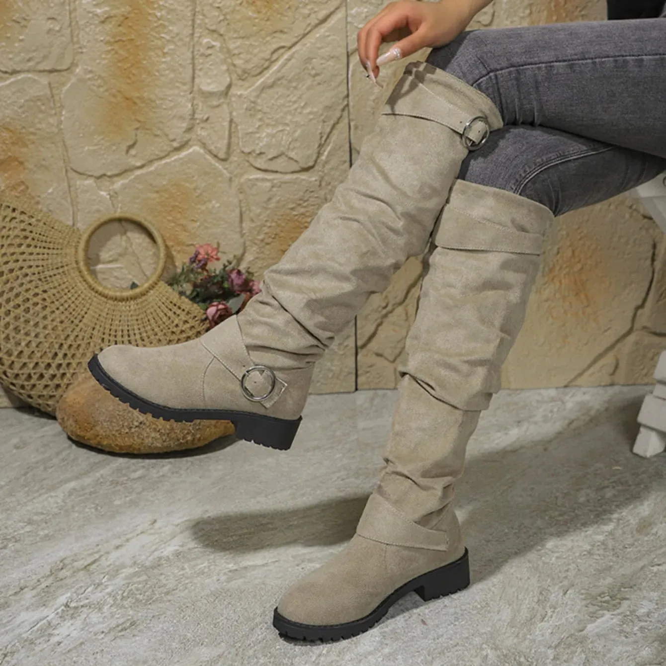 Women’s Suede Western Style Boots | Spring & Autumn Slip-On