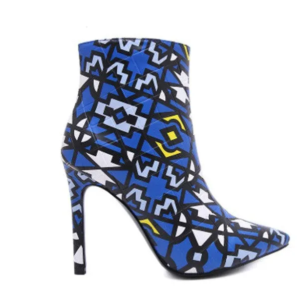 Women's Winter Patent PU Leather High-Heeled Ankle Boots With Geometric Pattern